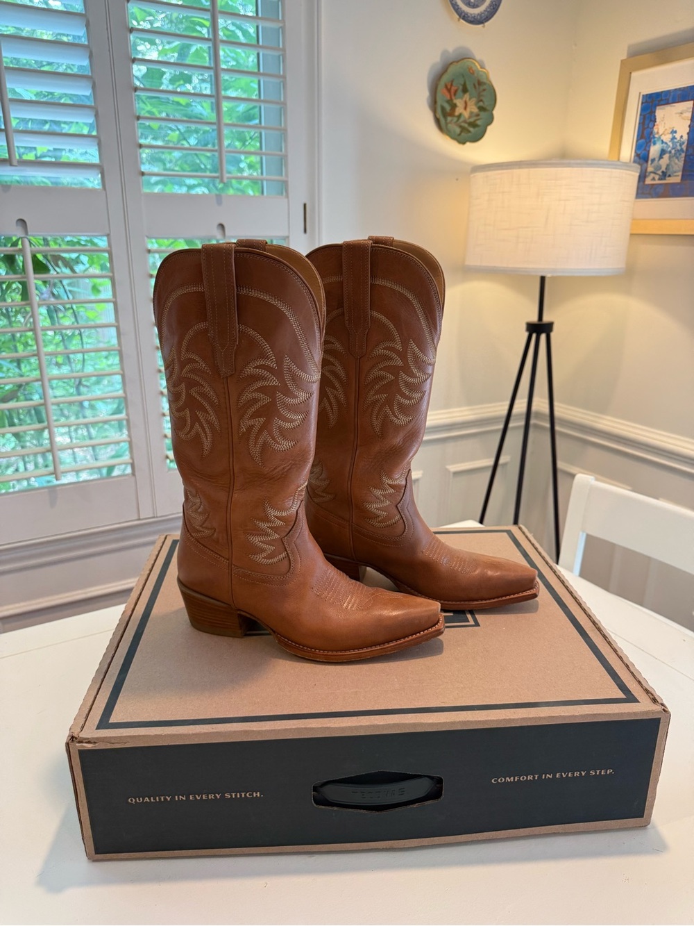 Tecovas Annie Brown Leather Western Heeled Boots - 8.5 B Bovine Caramel - Picture 2 of 16